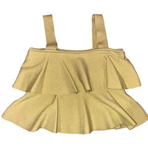 FORE Layered Tiered Tank Sweater Medium Women's Ruffles Viscose Lime Green